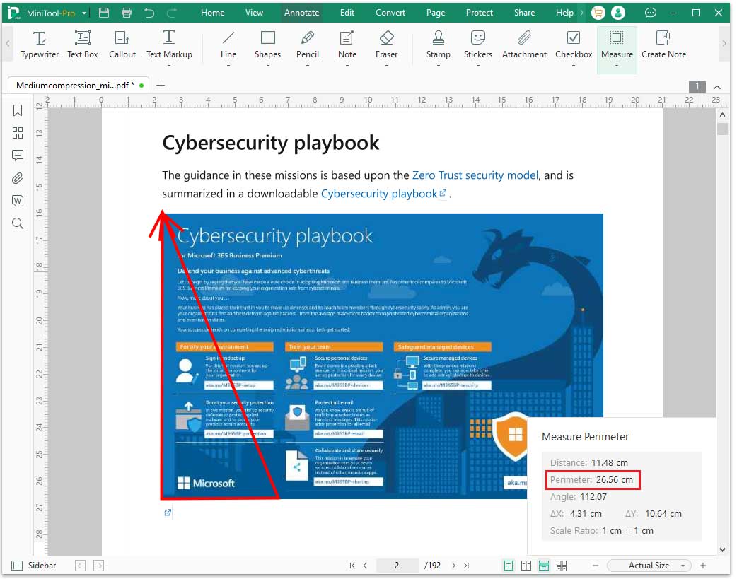 The interface of MiniTool PDF Editor with the selected Perimeter.