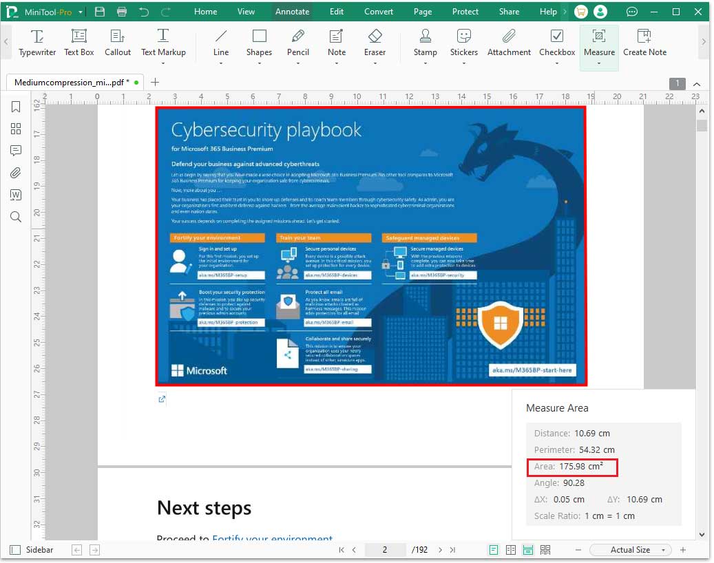 The interface of MiniTool PDF Editor with the selected Area.