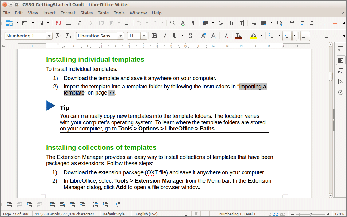 The LibreOffice interface with a lot of features.