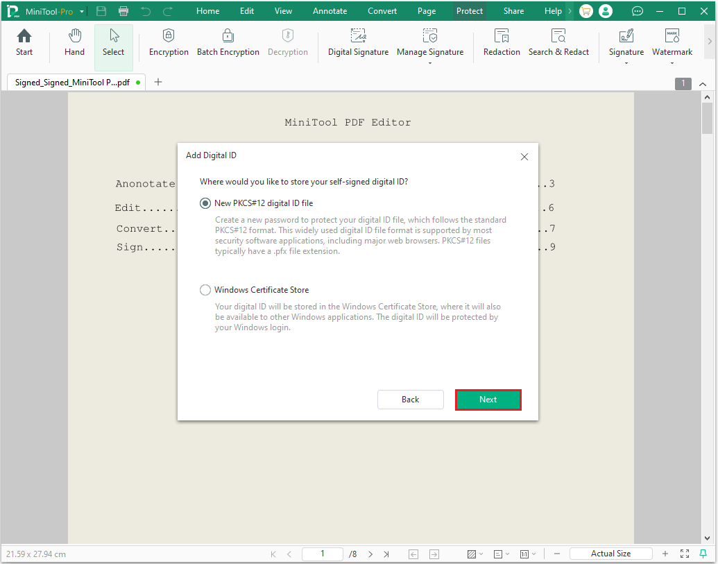 The Add Digital ID interface to select an option to store a digital ID.