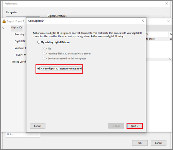 The Add Digital ID interface with the selected Next option.