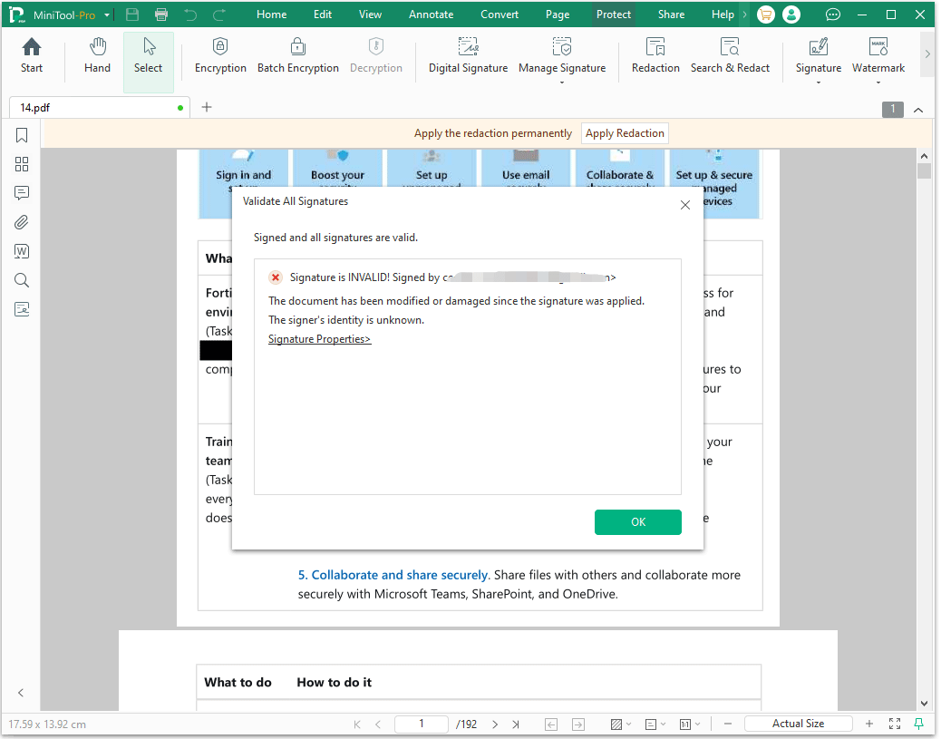 The Validate All Signature interface with the signature is invalid.