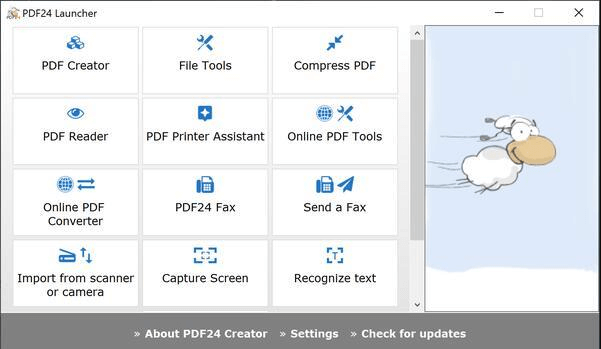 The PDF24 Launcher interface with some features.