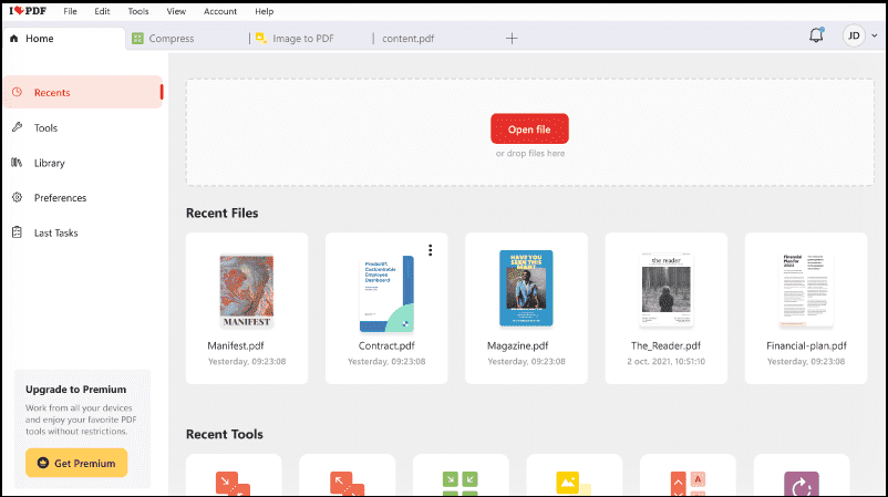The ILovePDF interface.