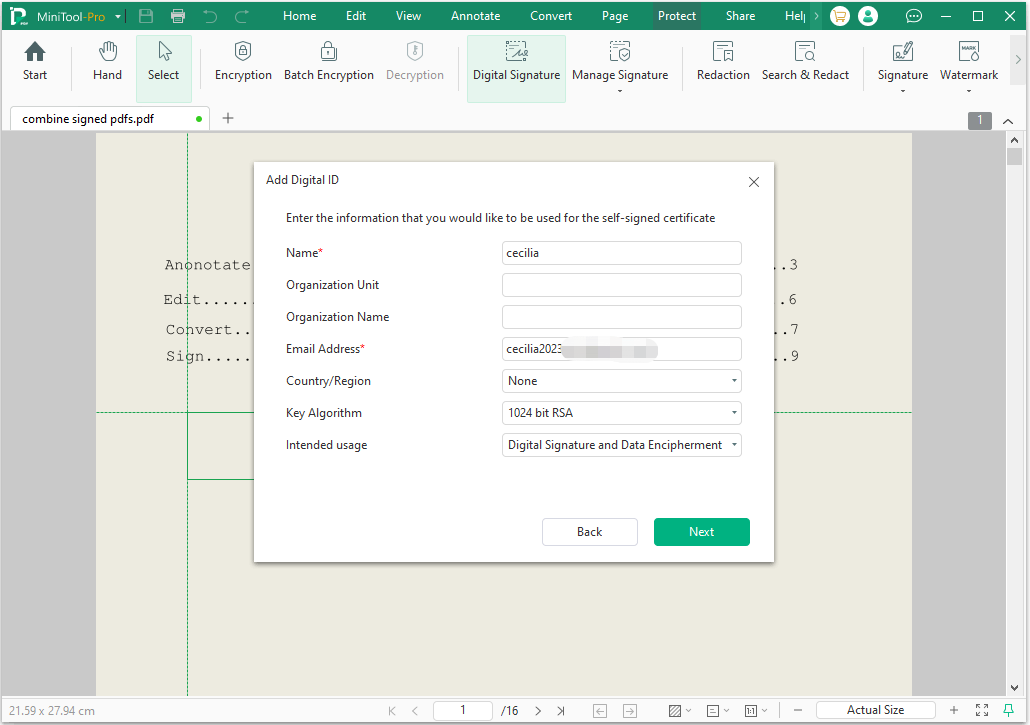 The Add Digital ID interface with the selected Next option.