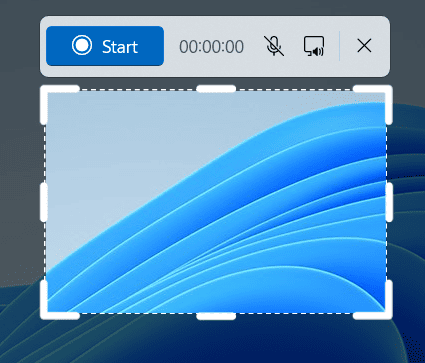 The floating toolbar at the top of your screen and the recording area selected by the Snipping Tool.