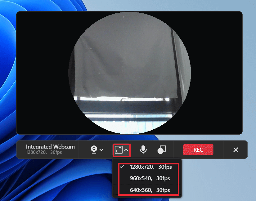 MiniTool Screen Recorder interface with the recording resolution and frame rate selected.
