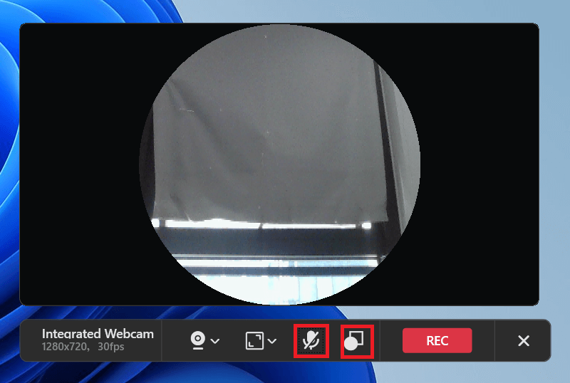 MiniTool Screen Recorder interface with the microphone icon and the shape toggle icon highlighted.