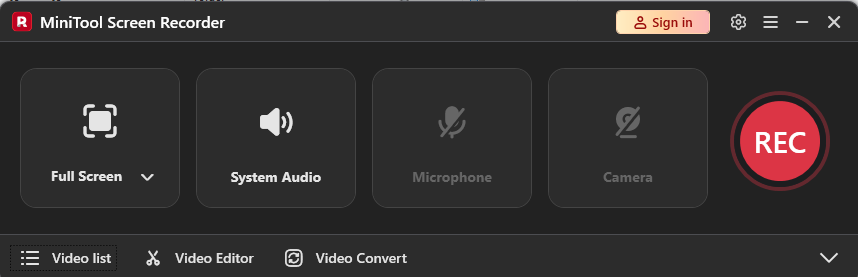 MiniTool Screen Recorder with the Microphone turned off.