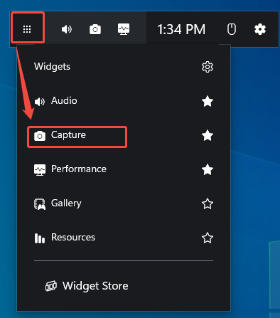 Xbox Game Bar interface showing how to turn on the Capture feature.