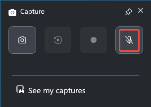 The Capture panel of Xbox Game Bar with the Microphone icon selected.