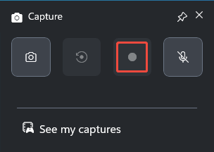 The Capture panel of Xbox Game Bar with the Start recording icon selected.