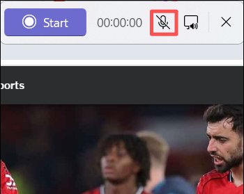 Horizontal panel in Snipping Tool with the Microphone icon selected.