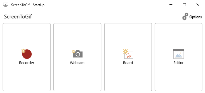 The main interface of ScreenToGif.