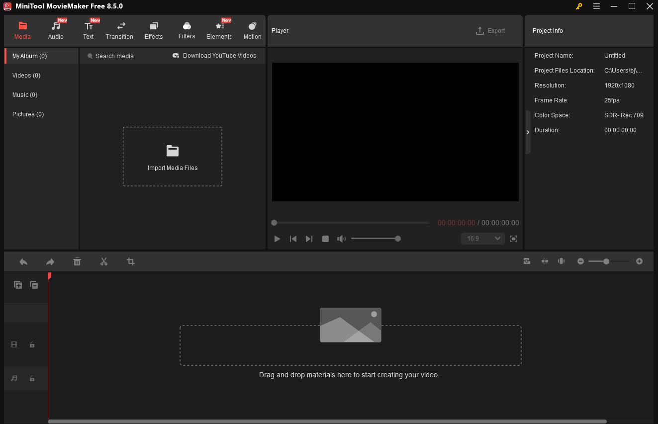 The user interface of MiniTool MovieMaker.