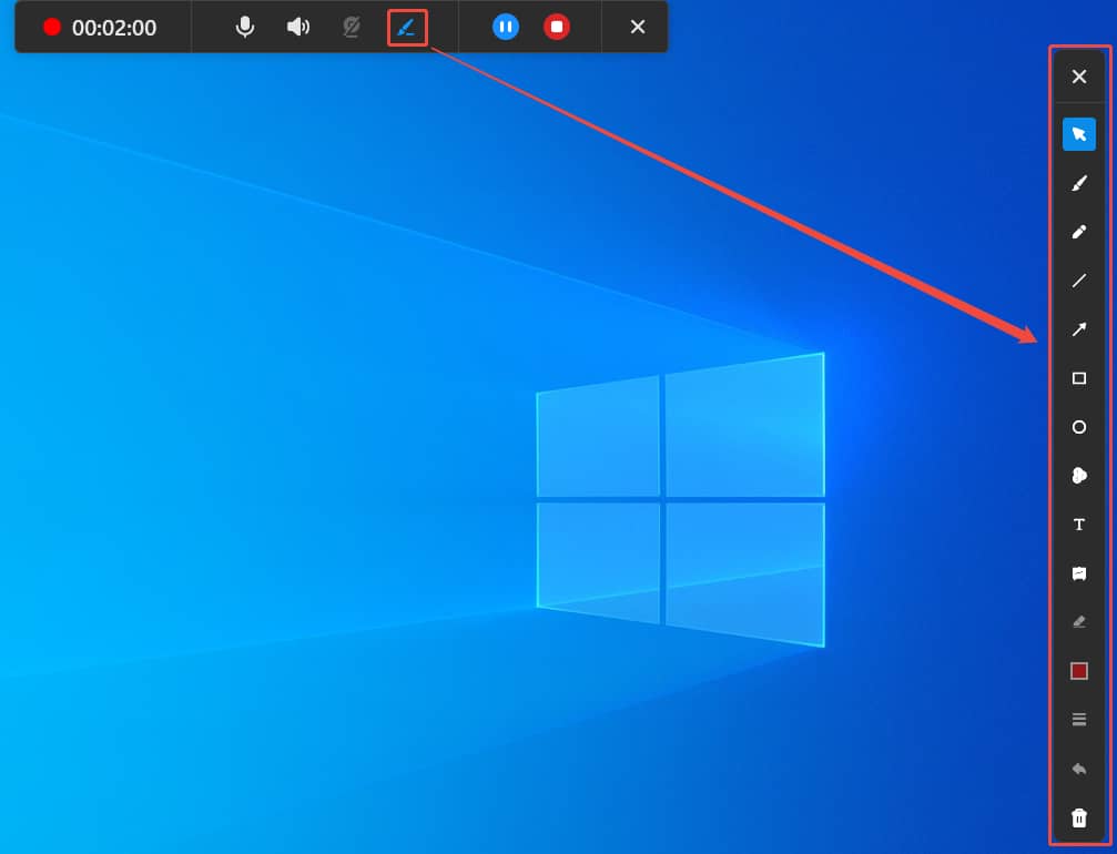 MiniTool Screen Recorder interface showing how to add annotations during recording.