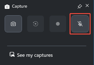 The Capture panel of the Xbox Game Bar with the Microphone icon selected.