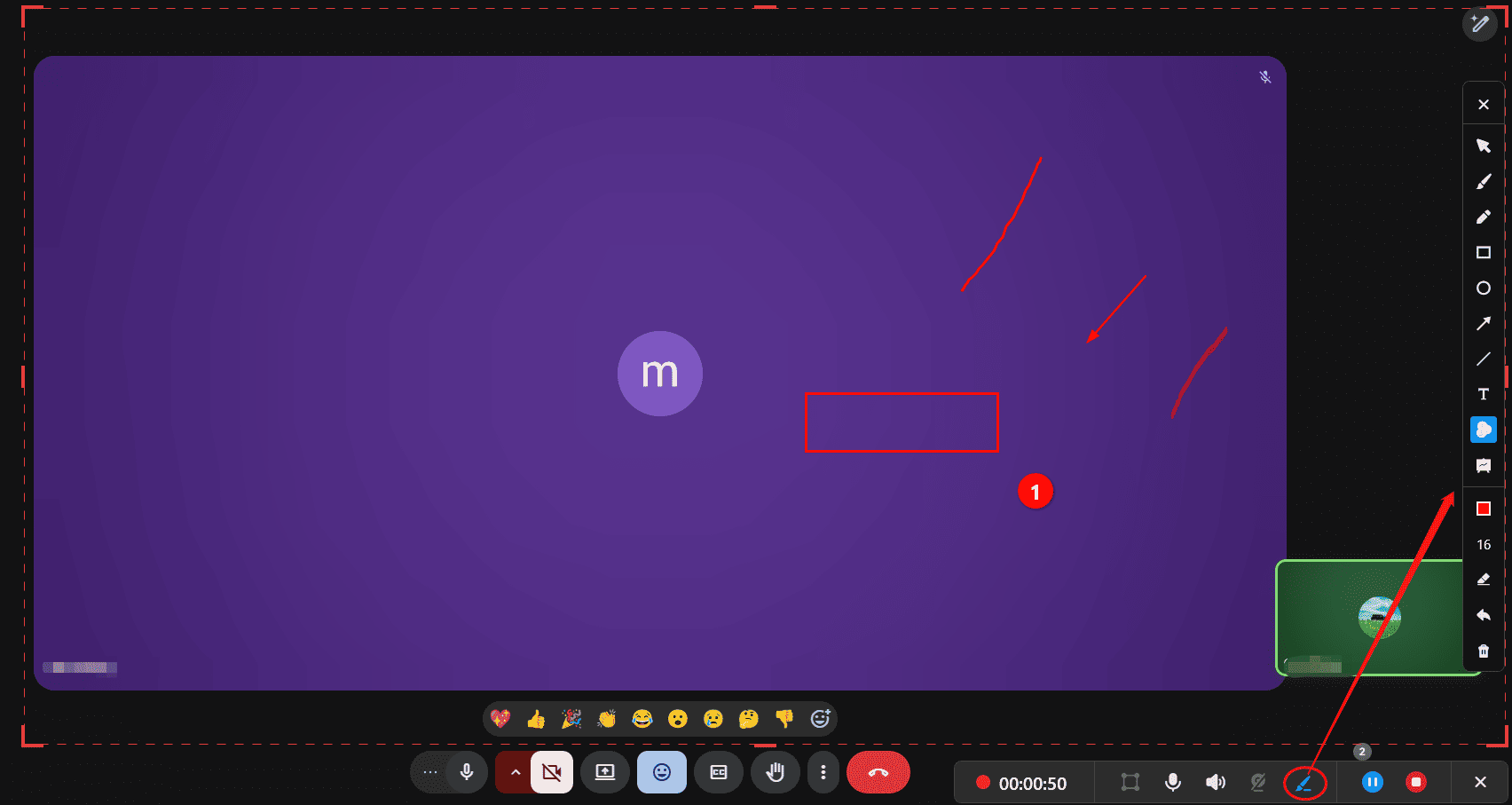 MiniTool Screen Recorder recording interface showing how to open the annotation toolbar.