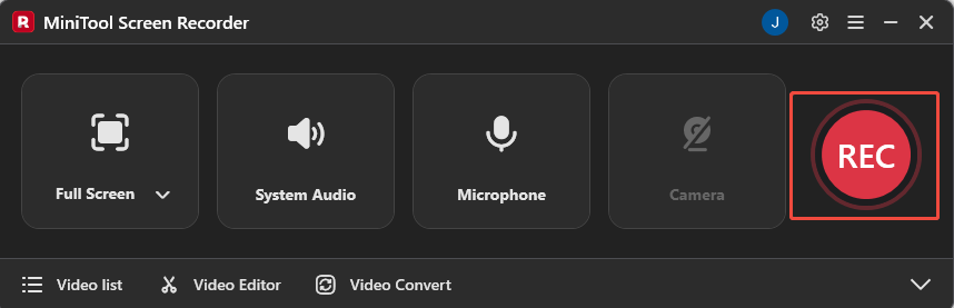 MiniTool Screen Recorder interface with the REC button selected.