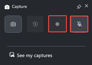 Xbox Game Bar interface with the Microphone icon and Record button selected under the Capture section.