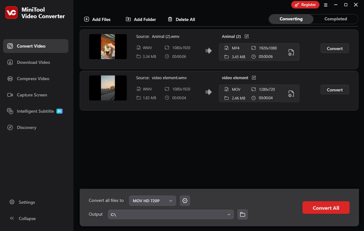 The user interface of MiniTool Video Converter.