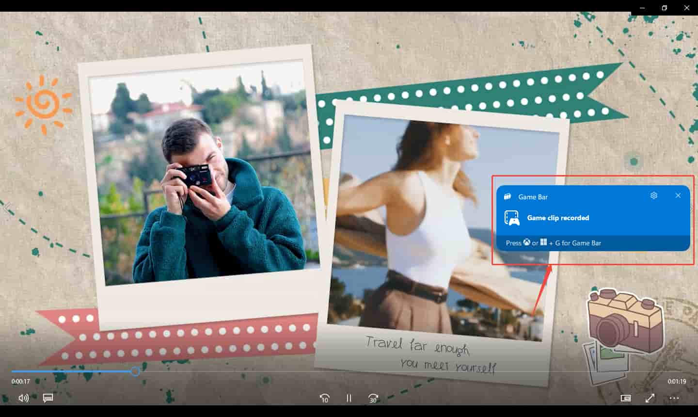 Xbox Game Bar recorded video clip shear board selected.