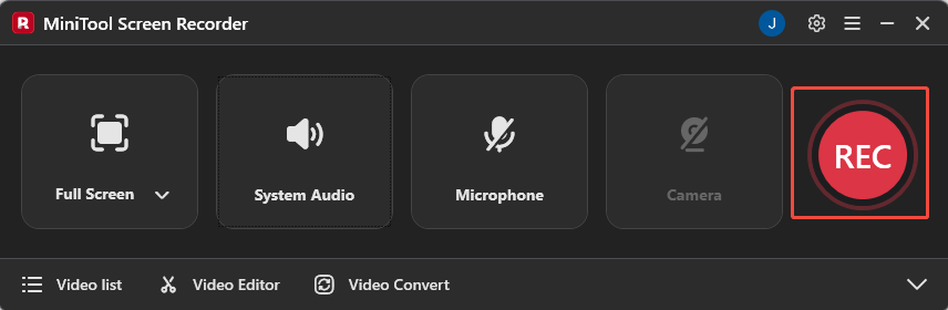 MiniTool Screen Recorder interface with the REC button selected.