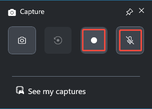 The Xbox Game Bar Capture interface with the Star recording icon and the Microphone icon selected.