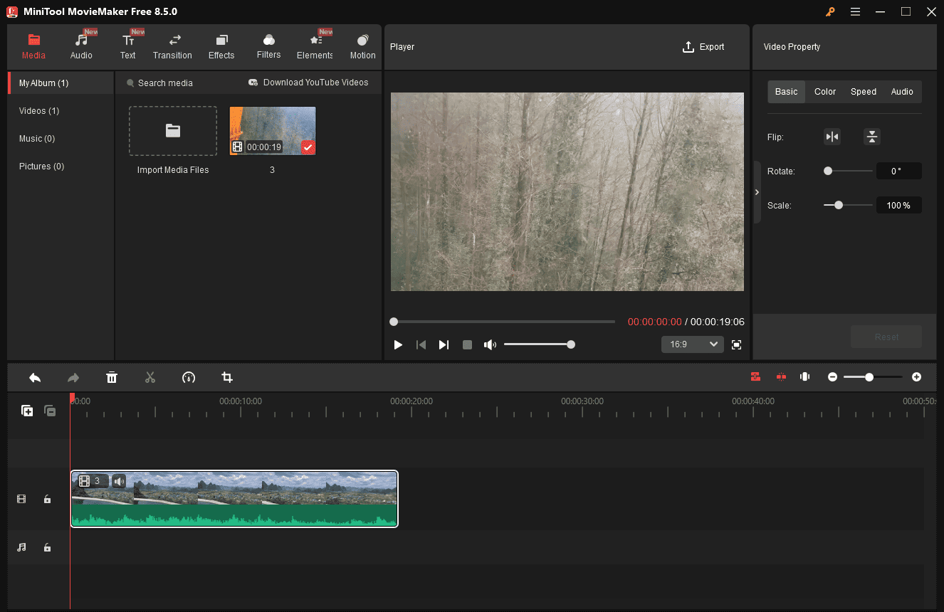 Alt=The main interface of MiniTool MovieMaker.