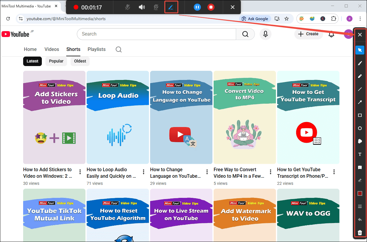 MiniTool Screen Recorder showing how to add annotations to the recording.