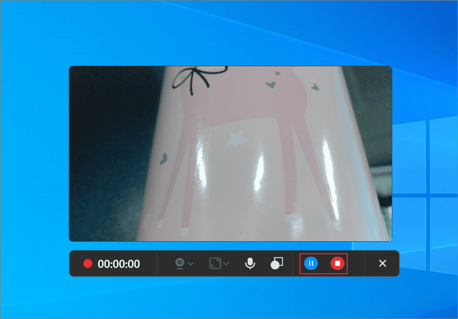 MiniTool Screen Recorderの「一時停止/再開」と「停止」ボタンが選択されている様子