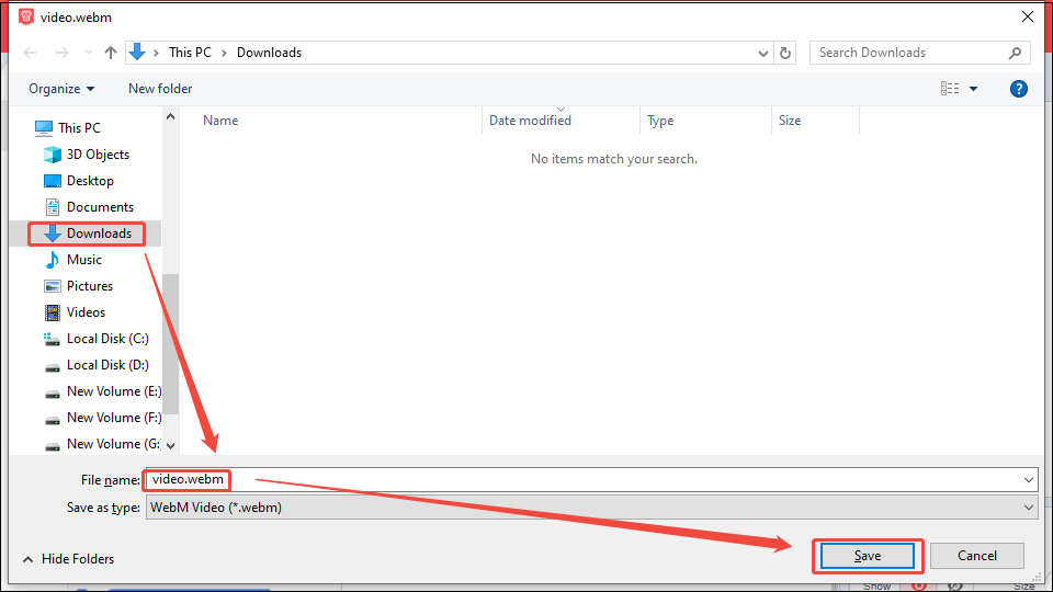 TurboWarp interface showing how to save the recorded video.