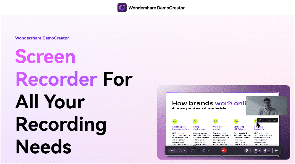 The official website interface of Wondershare DemoCreator.