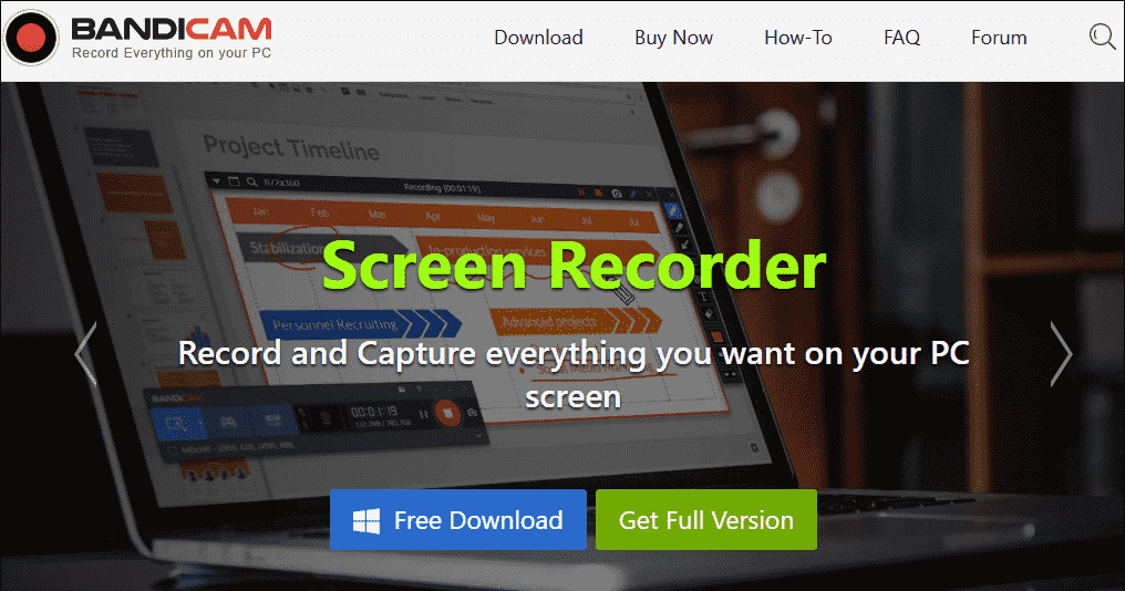 The official website interface of Bandicam.