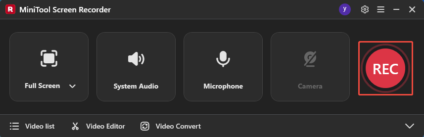 MiniTool Screen Recorder interface with the REC button selected.
