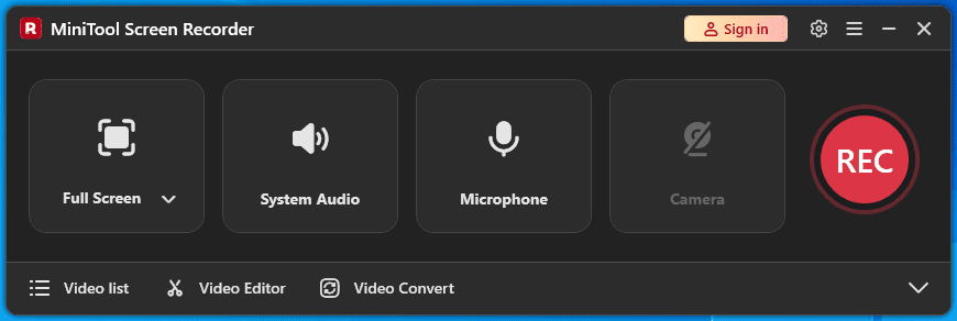 The main user interface of MiniTool Screen Recorder.