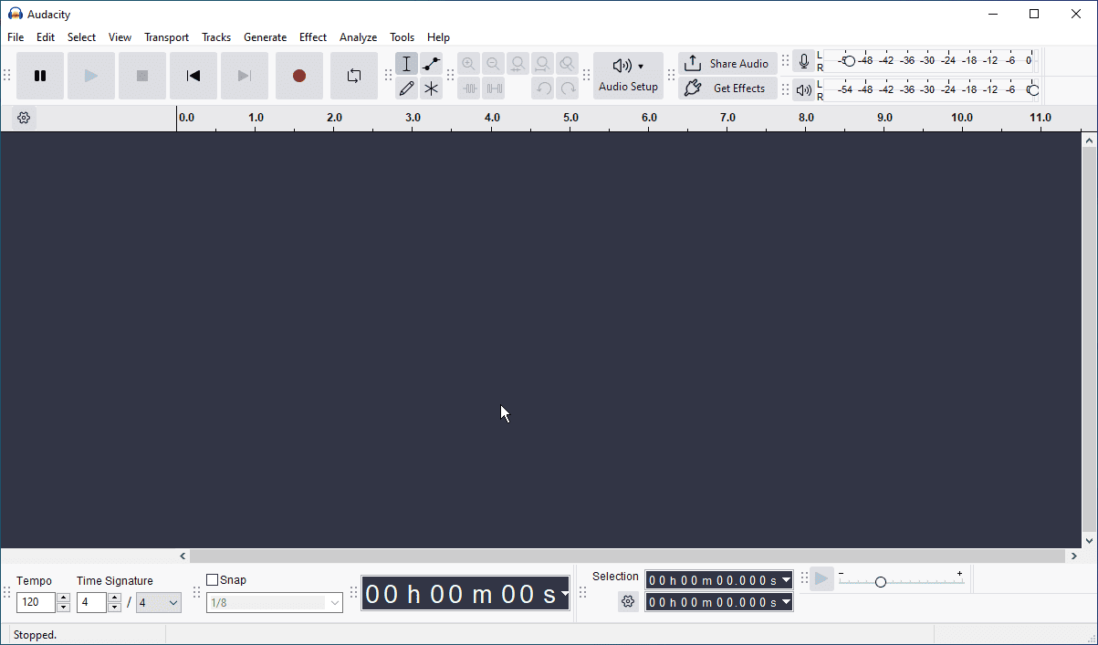 The main user interface of Audacity.