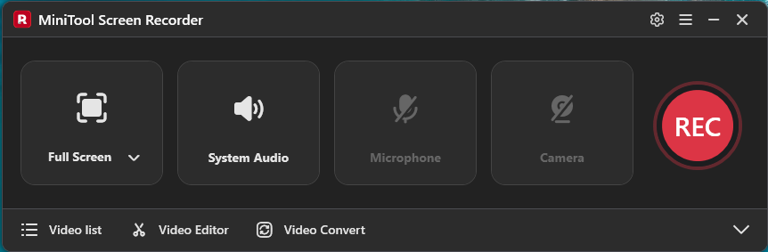 The main interface of MiniTool Screen Recorder.