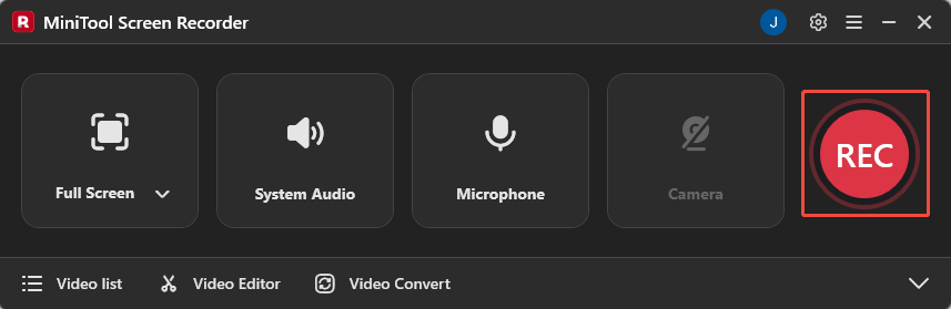 MiniTool Screen Recorder interface with the REC button selected.