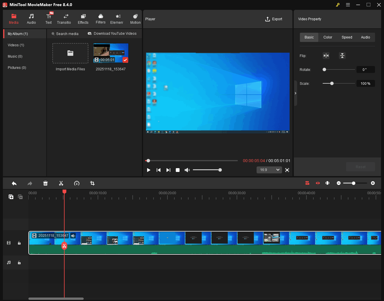 The video editing interface of MiniTool MovieMaker.