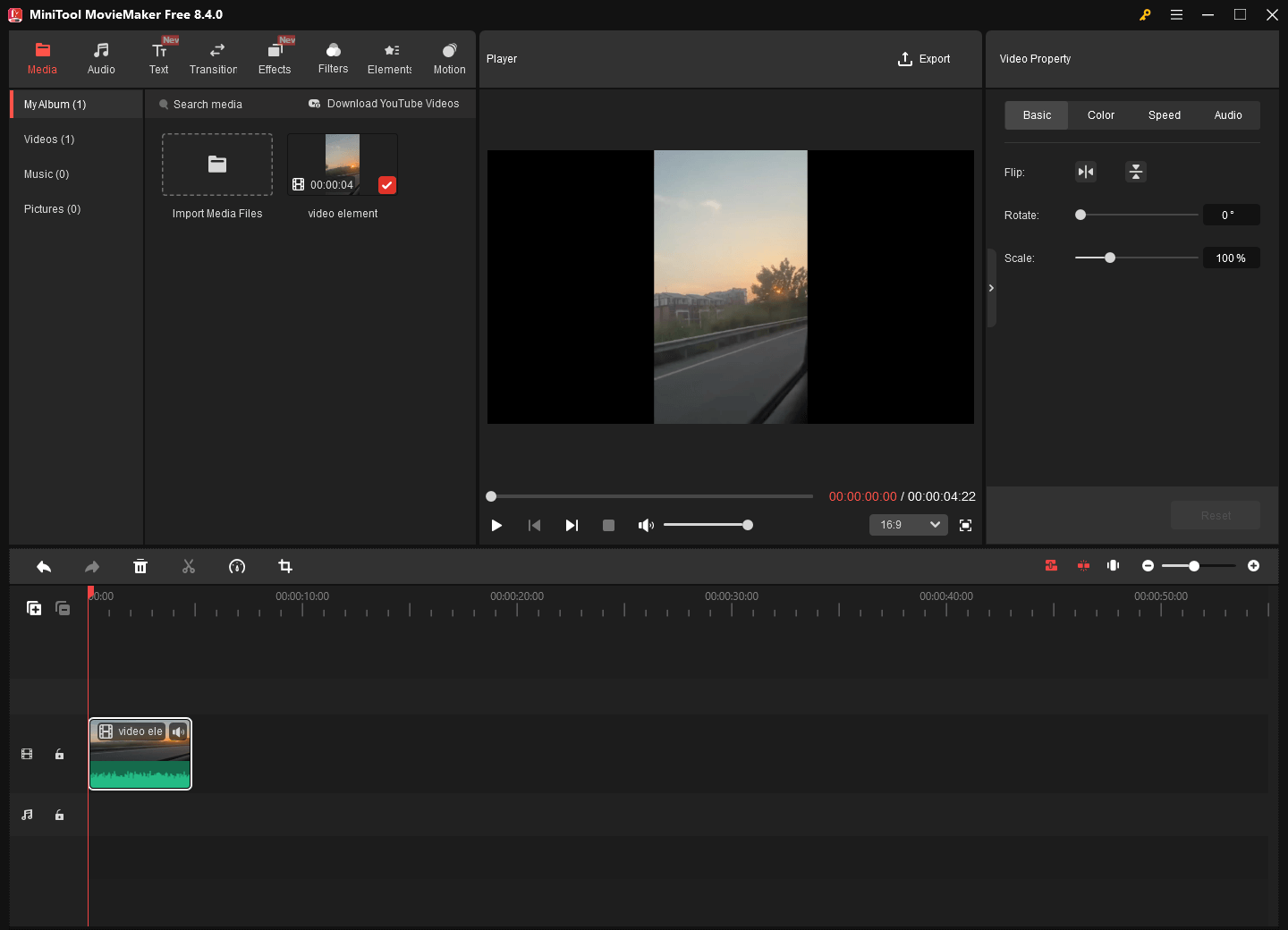 The user interface of MiniTool MovieMaker.