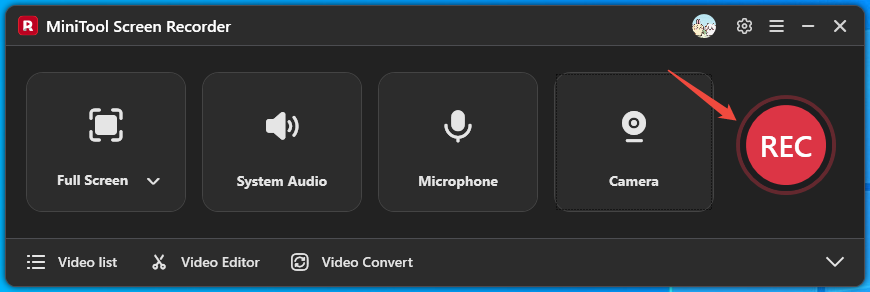 MiniTool Screen Recorder interface with the REC button selected.