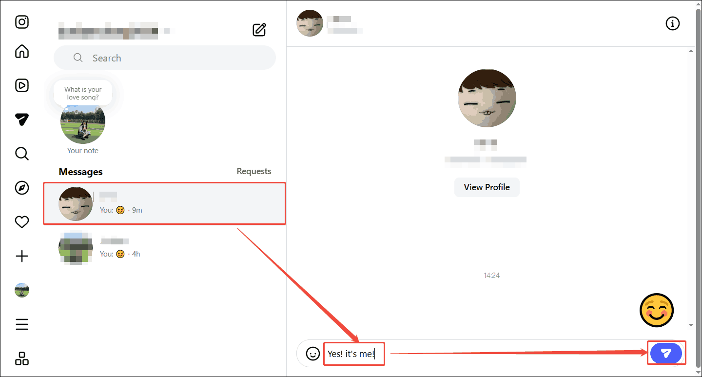 Instagram Messages tab showing how to send a message to other people.