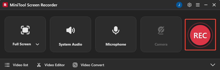 MiniTool Screen Recorder interface with the REC button selected.