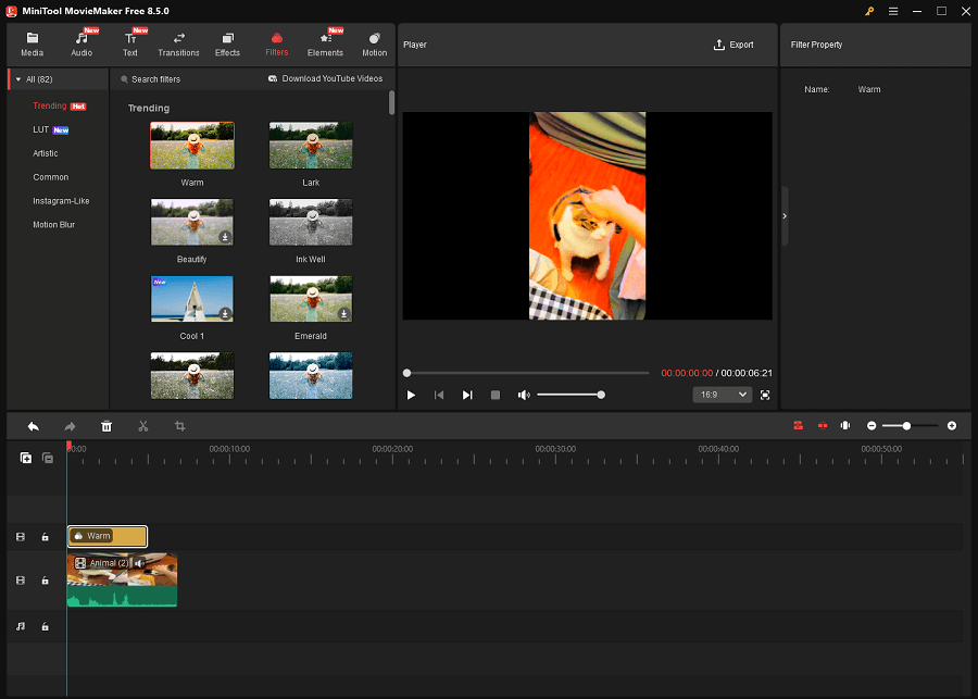 The interface of MiniTool MovieMaker.