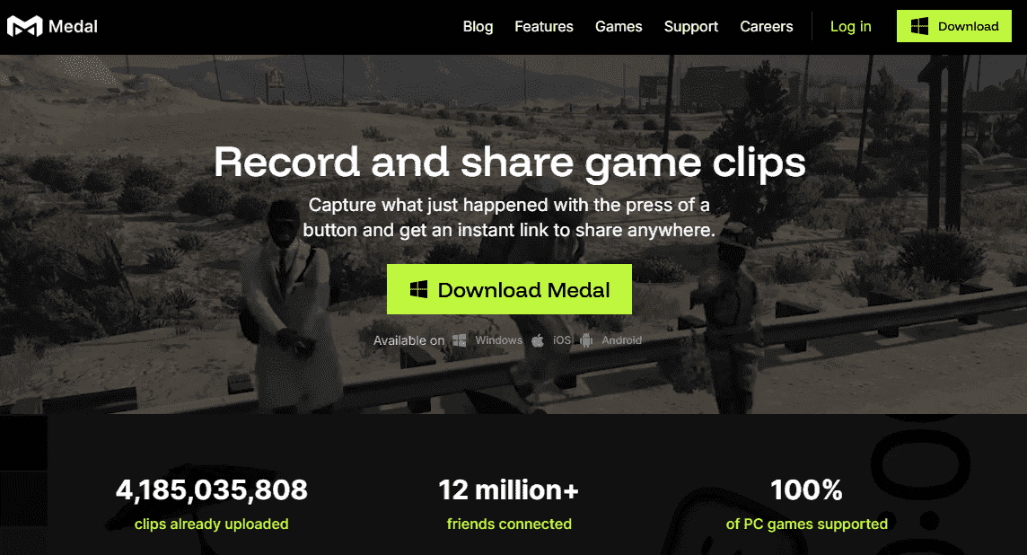 The website interface of Medal.tv.