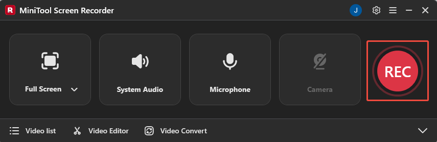 MiniTool Screen Recorder interface with the REC button selected.