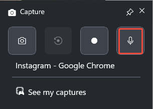 The Capture panel of the Xbox Game Bar with the Microphone icon selected.