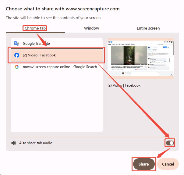 Movavi Screen Capture recording mode window showing how to choose the recording type.