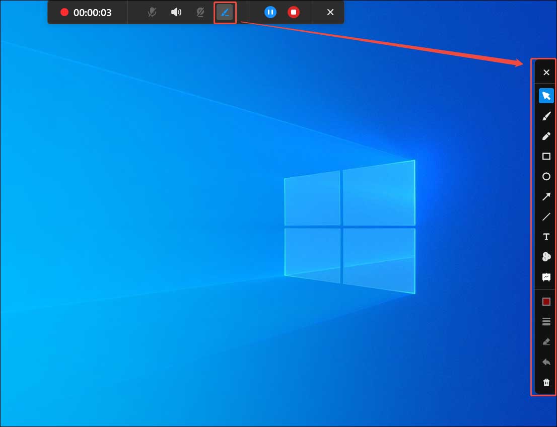 MiniTool Screen Recorder showing how to add annotations to the recording.
